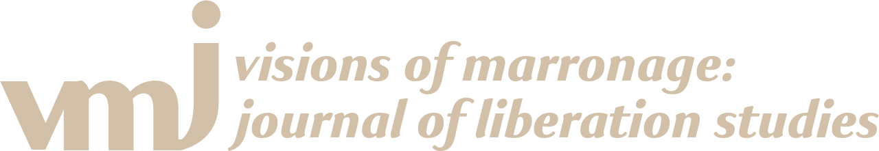 a stylized wordmark in a khaki color featuring the letters v, m, and j arranged horizontally next to the journal’s full name